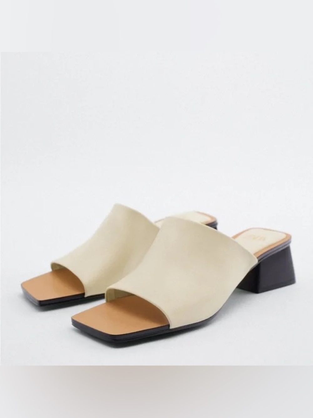 Zara Cream Open-Toe Slide Mule with Low Block Heel